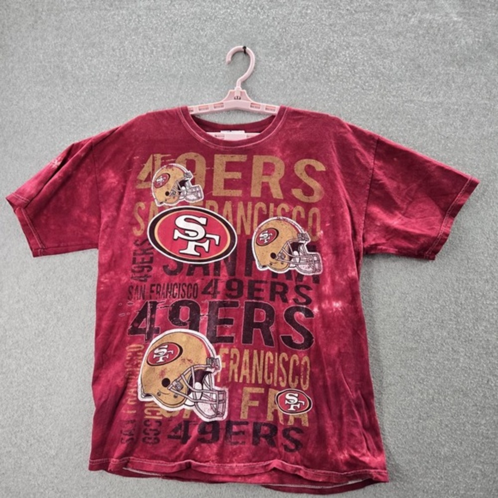 San Francisco 49ers Shirt L Red NFL Team Apparel Tie Dye Helmet Logo Sports Fan